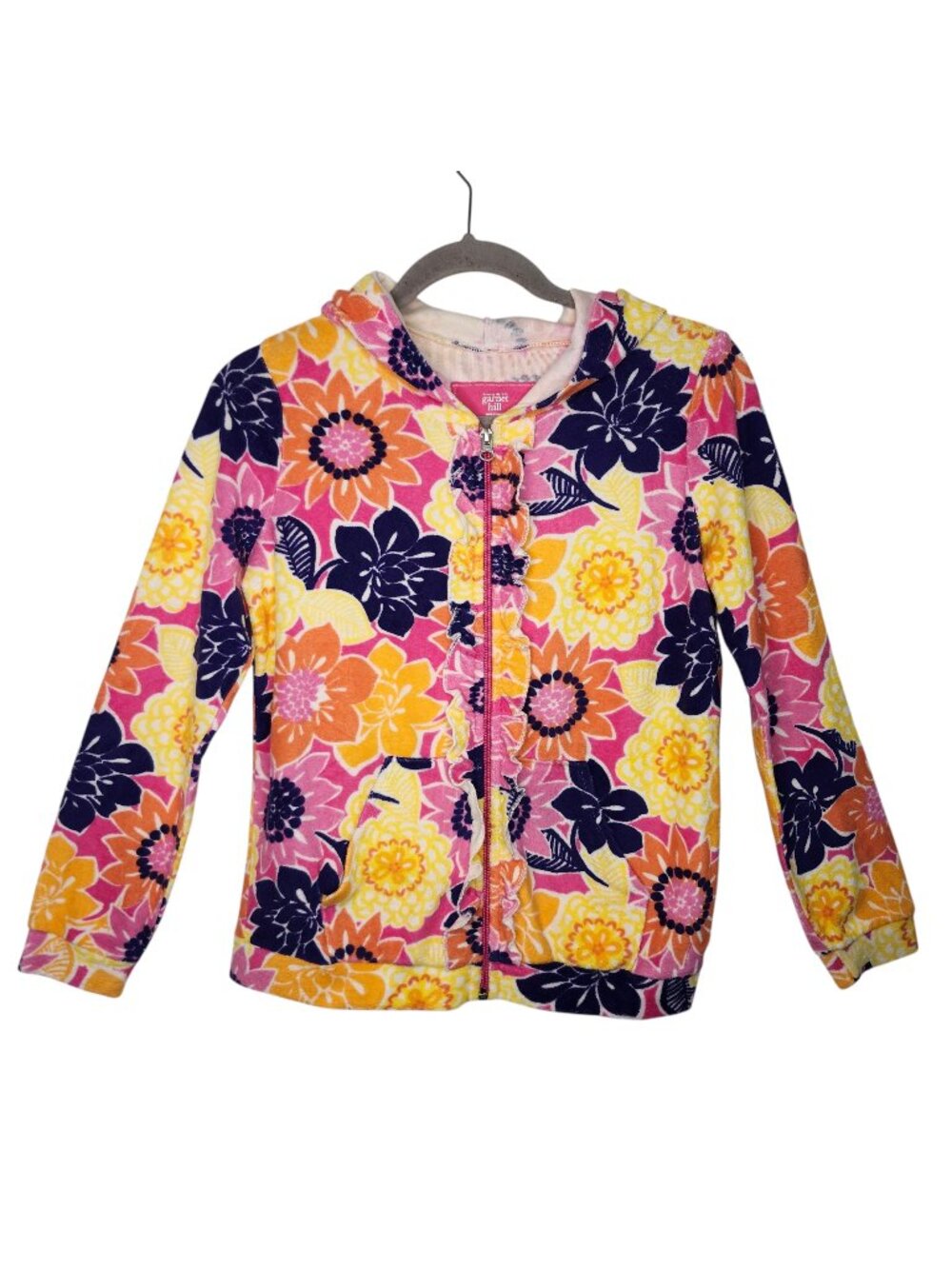 Garnet Hill Terry Cloth Floral Print Hooded Coverup Jacket Size XL